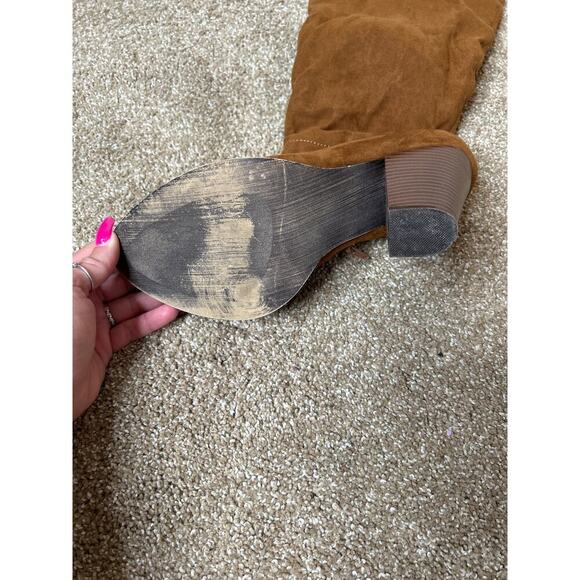 Just Fab boots Cornelia knee high chunky heel Tan/Brown SZ 8.5 slouchy western - Picture 4 of 7